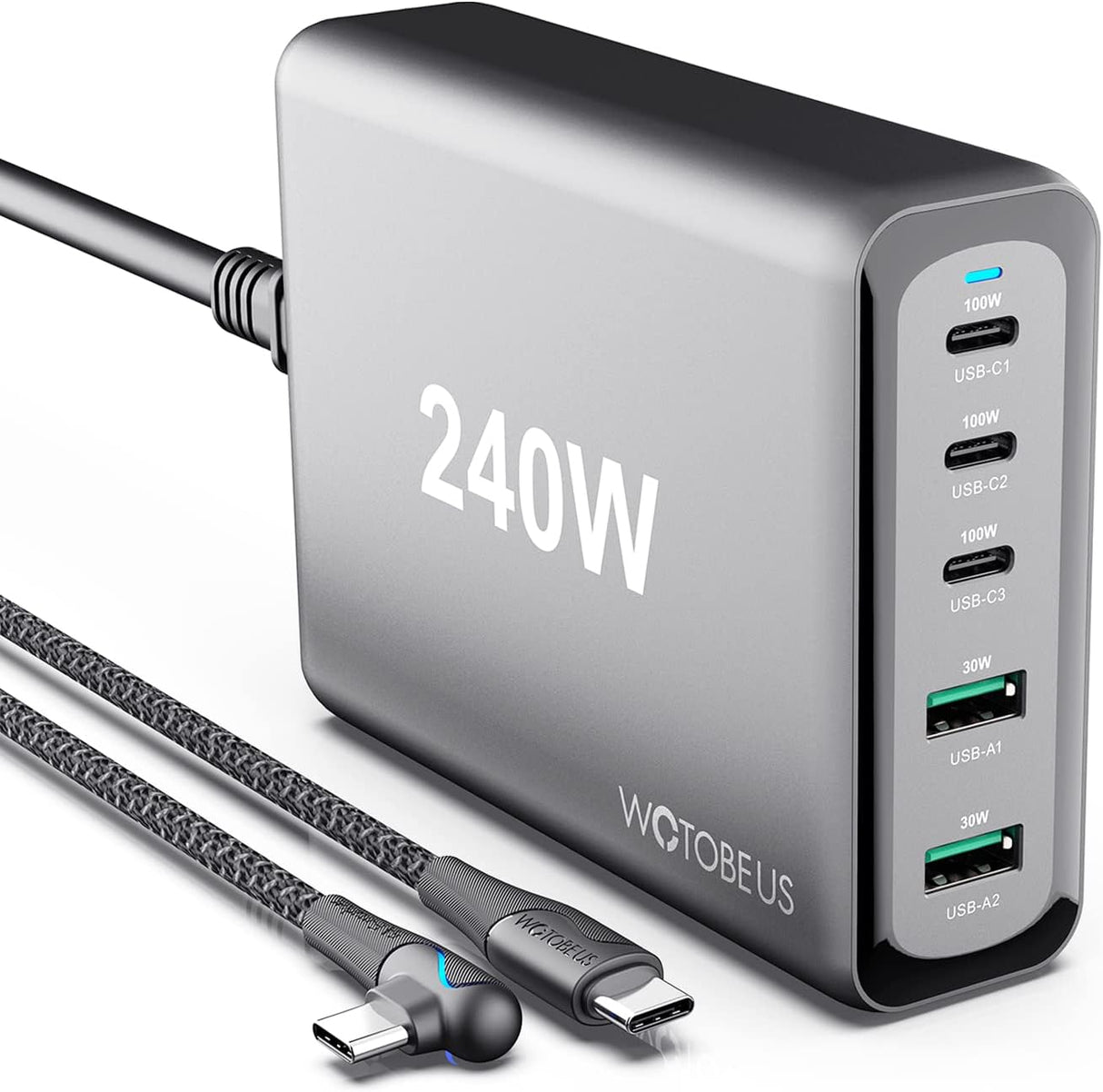 Cargador GaN USB C de 240 W Estación de carga súper rápida
