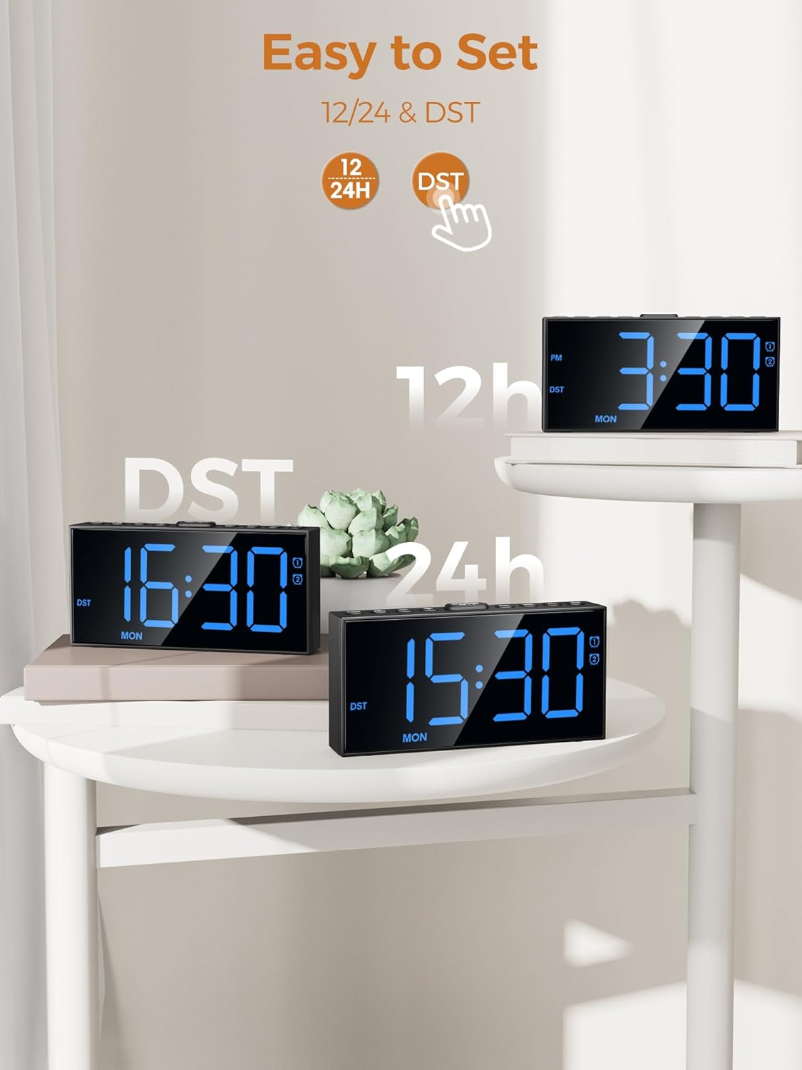 Reloj Despertador Digital para Dormir Profundo, 2 Alarmas, USB