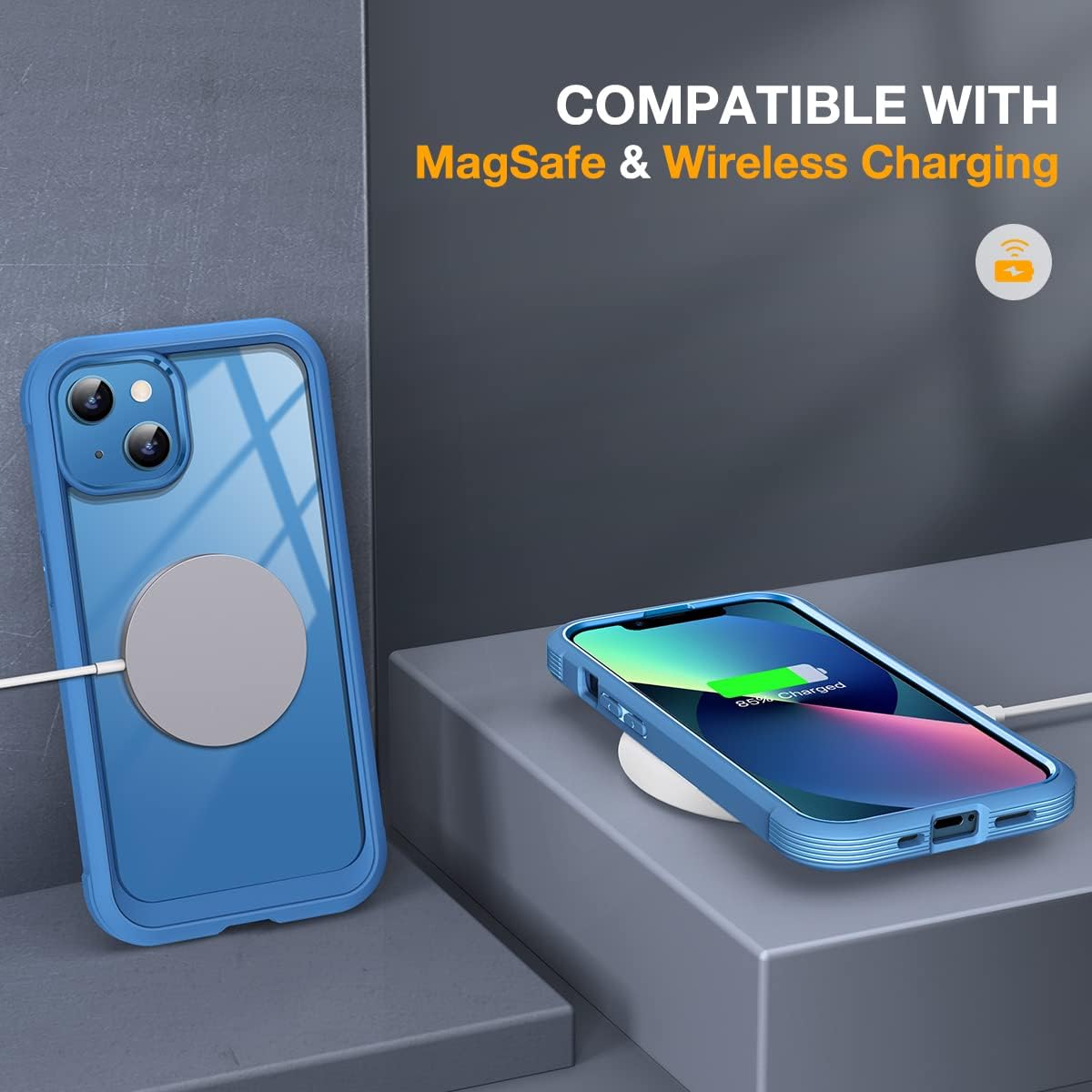 Miracase Funda compatible con iPhone 13 de 6.1 pulgadas, carcasa transparente de cuerpo completo con protector de pantalla de vidrio templado 9H integrado para iPhone 13 (Capri Blu)