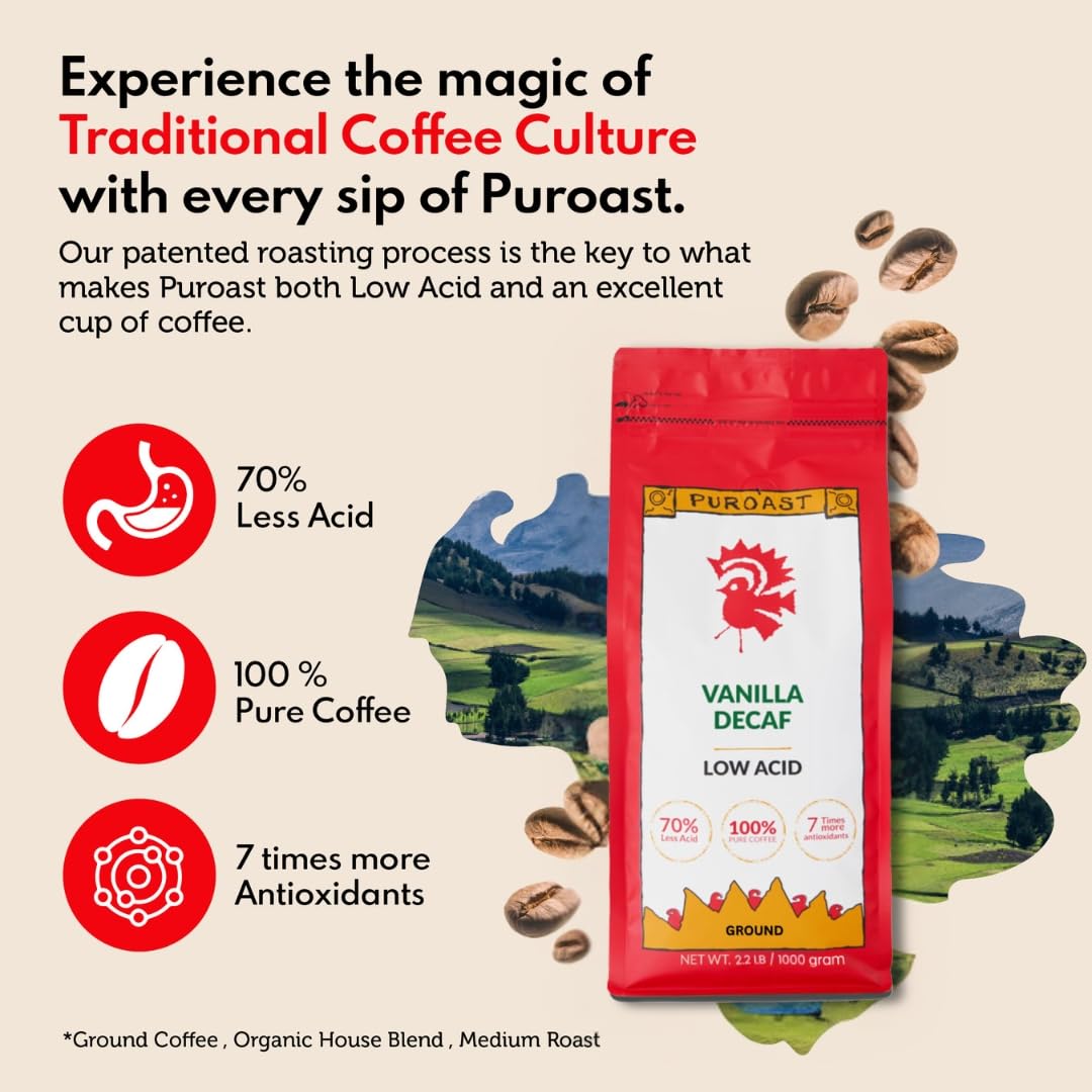Café Puroast Descafeinado Vainilla, Bajo Acidez, 2.2 lb