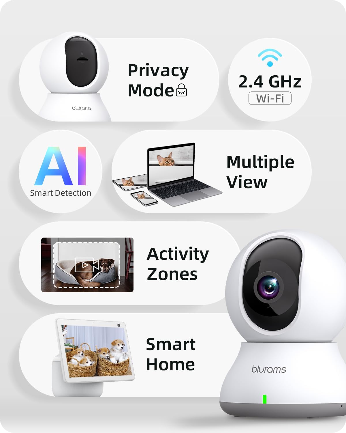 Cámara de Seguridad 2K Blurams, Monitor 360° con TF 64GB