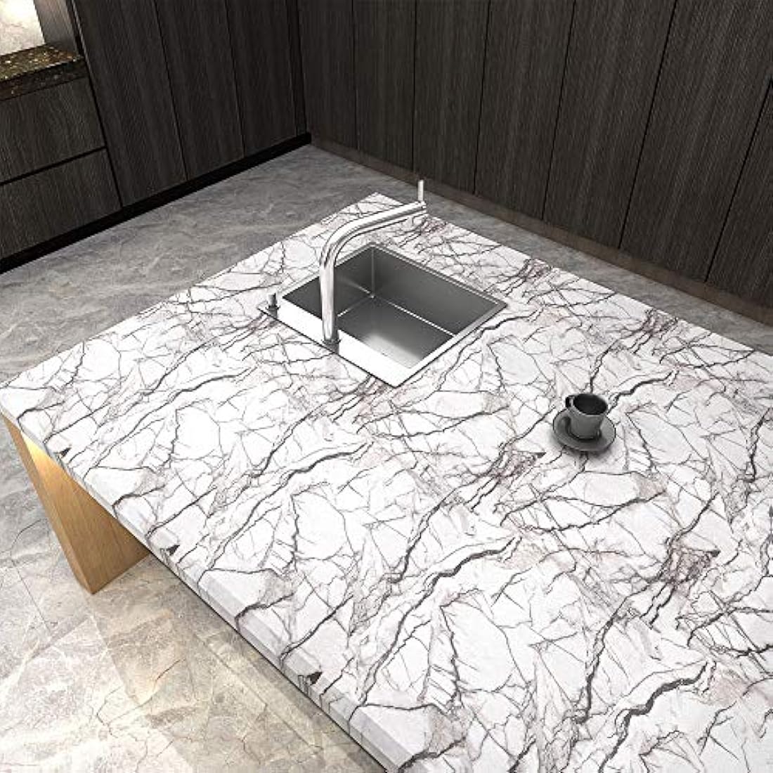 Papel de contacto de mármol blanco gris para encimeras