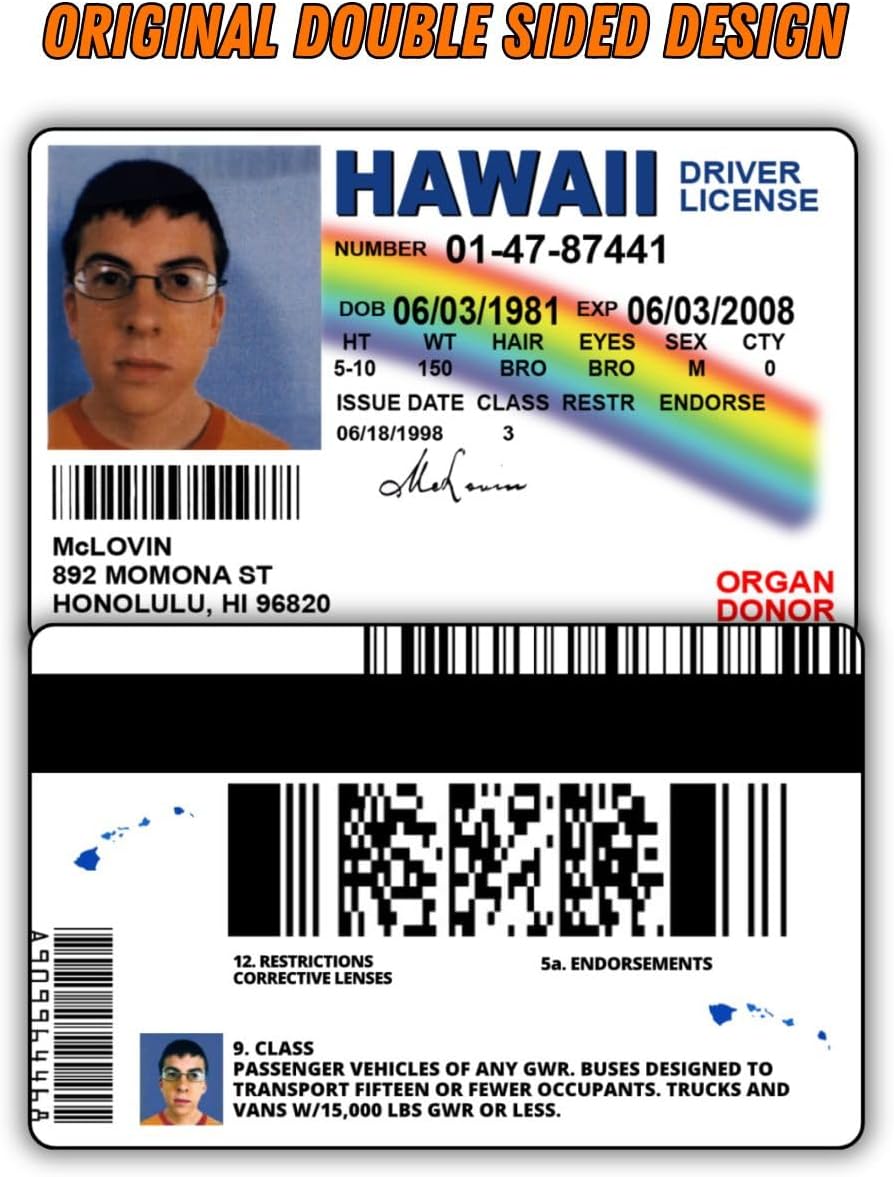 Licencia de Conducir Falsa McLovin Doble Cara para Disfraces