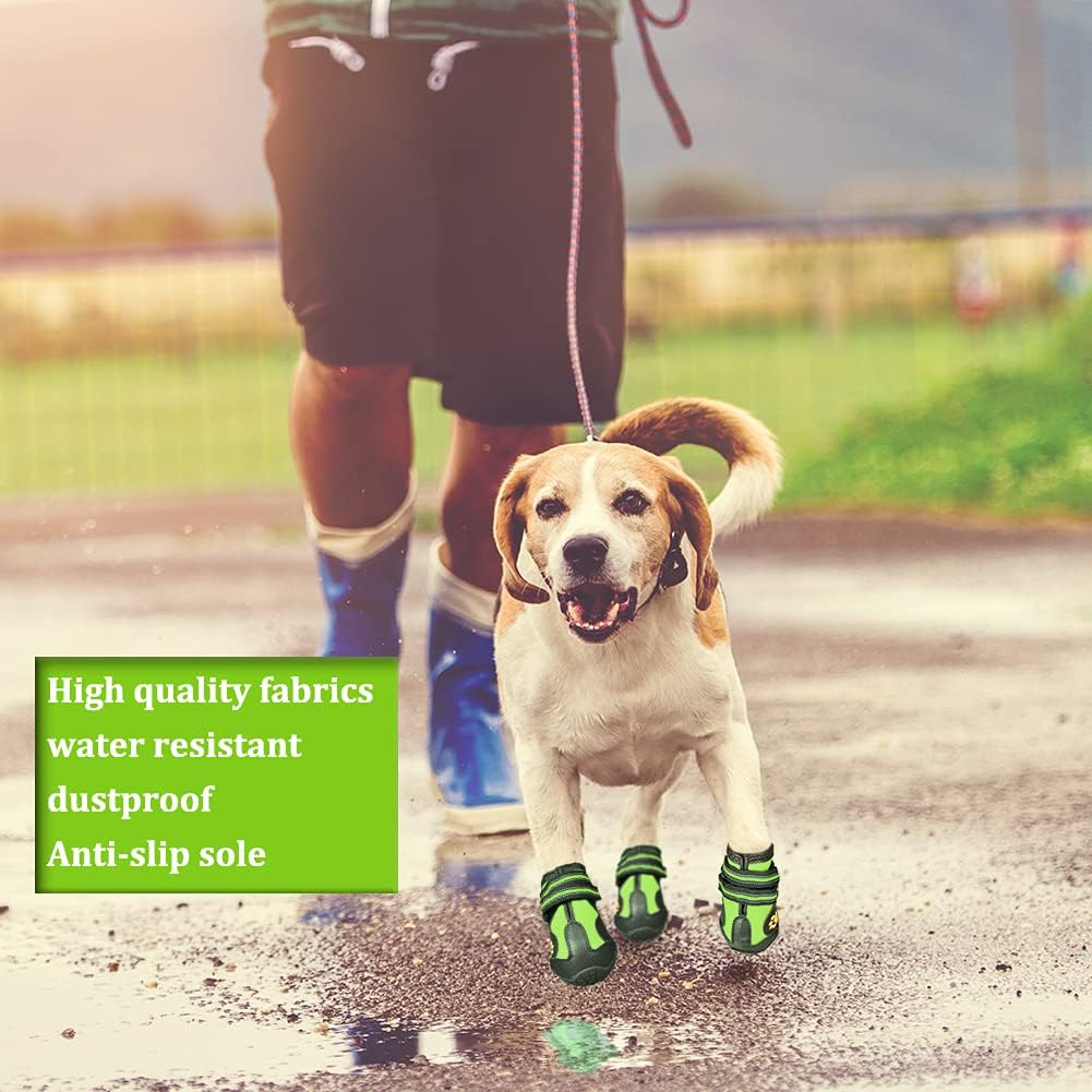 CovertSafe& - Botas para perros antideslizantes, botines impermeables para exteriores, zapatos para perros medianos y grandes 4 unidades, con suela resistente Gris-Verde