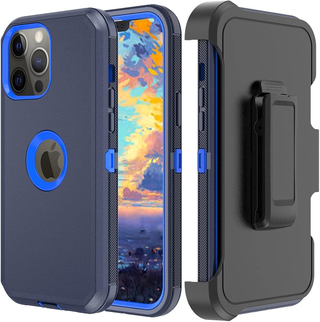 TASHHAR Funda para teléfono iPhone 13 Pro Max, resistente a prueba de golpes, funda protectora con clip para cinturón para Apple iPhone 13 Pro Max 5G 2021 (azul marino)