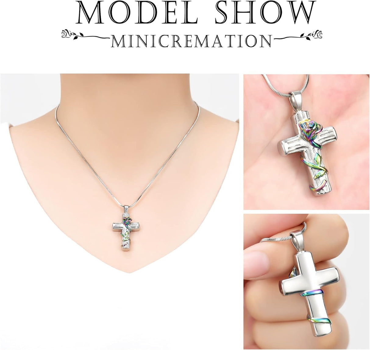 Collar de rosa urna de cenizas, cruz de cremación