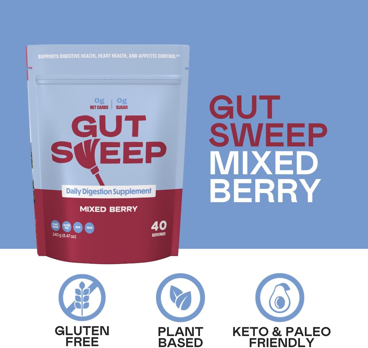 Suplemento Digestivo Gut Sweep - Fibra Psyllium, 40 Porciones