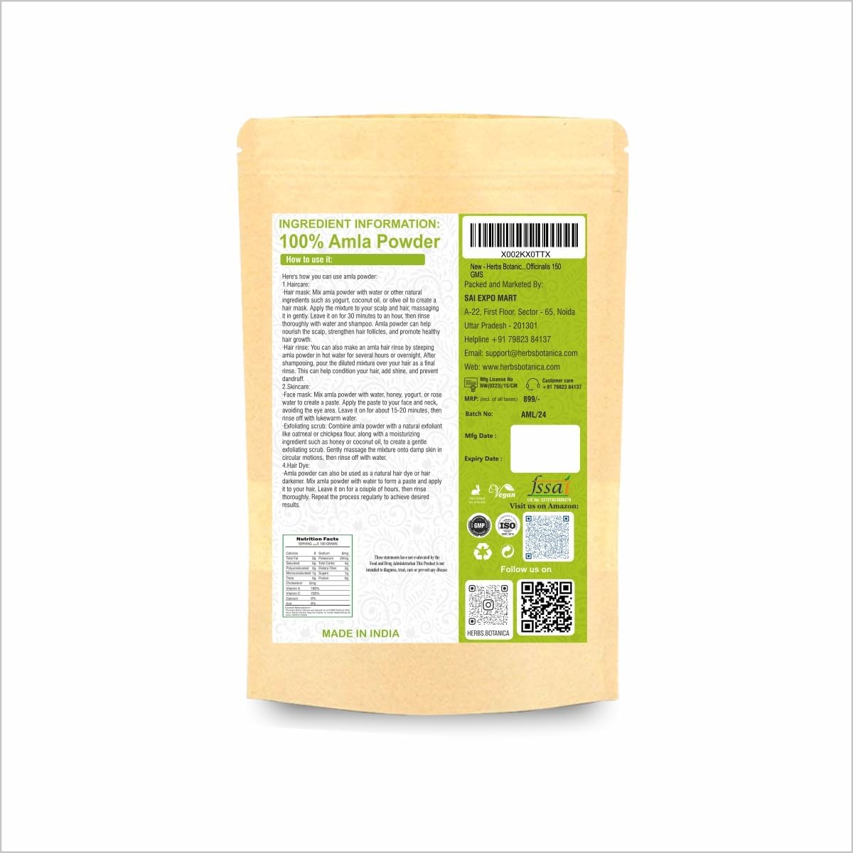 Polvo Orgánico de Amla para Crecimiento del Cabello y Apoyo Inmunológico