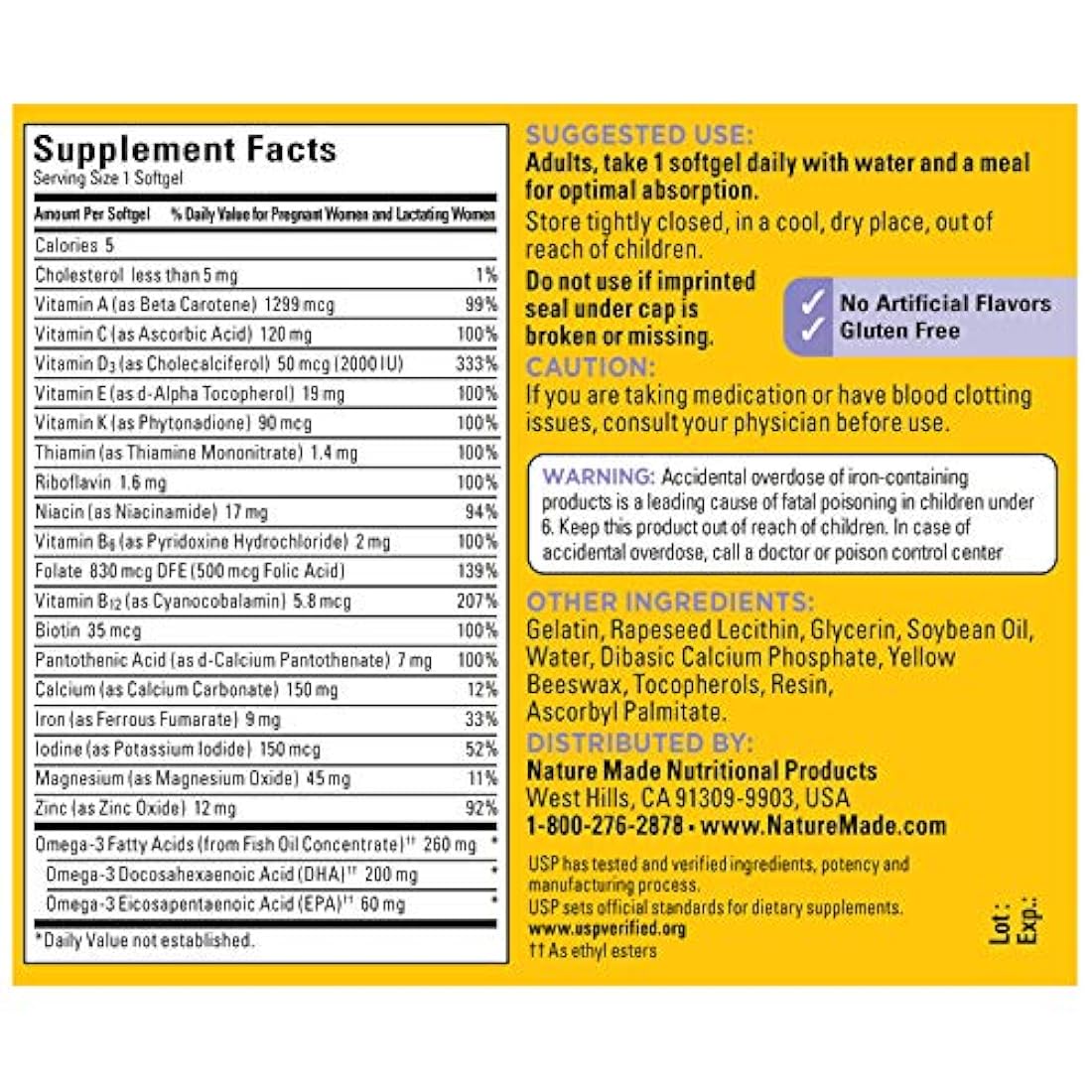 Nature Made Postnatal + DHA Softgels, 60 unidades, soporte para mamás de lactancia† (el embalaje puede variar)