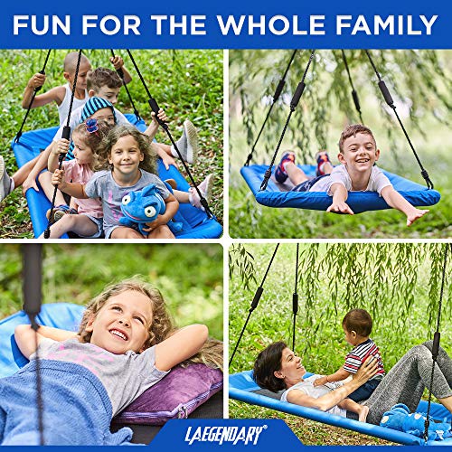 LAEGENDARY - Columpio gigante para árbol de plataforma de 60 pulgadas para niños y adultos, soporta hasta 700 libras, columpio de surf para uso en exteriores e interiores, rectángulo azul