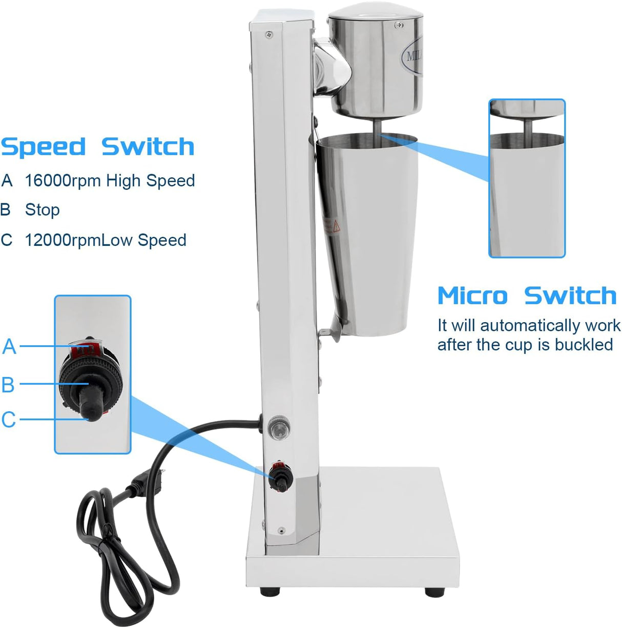 Mezclador de Leche Acero Inoxidable, 110v, 650ml, Modelo Único