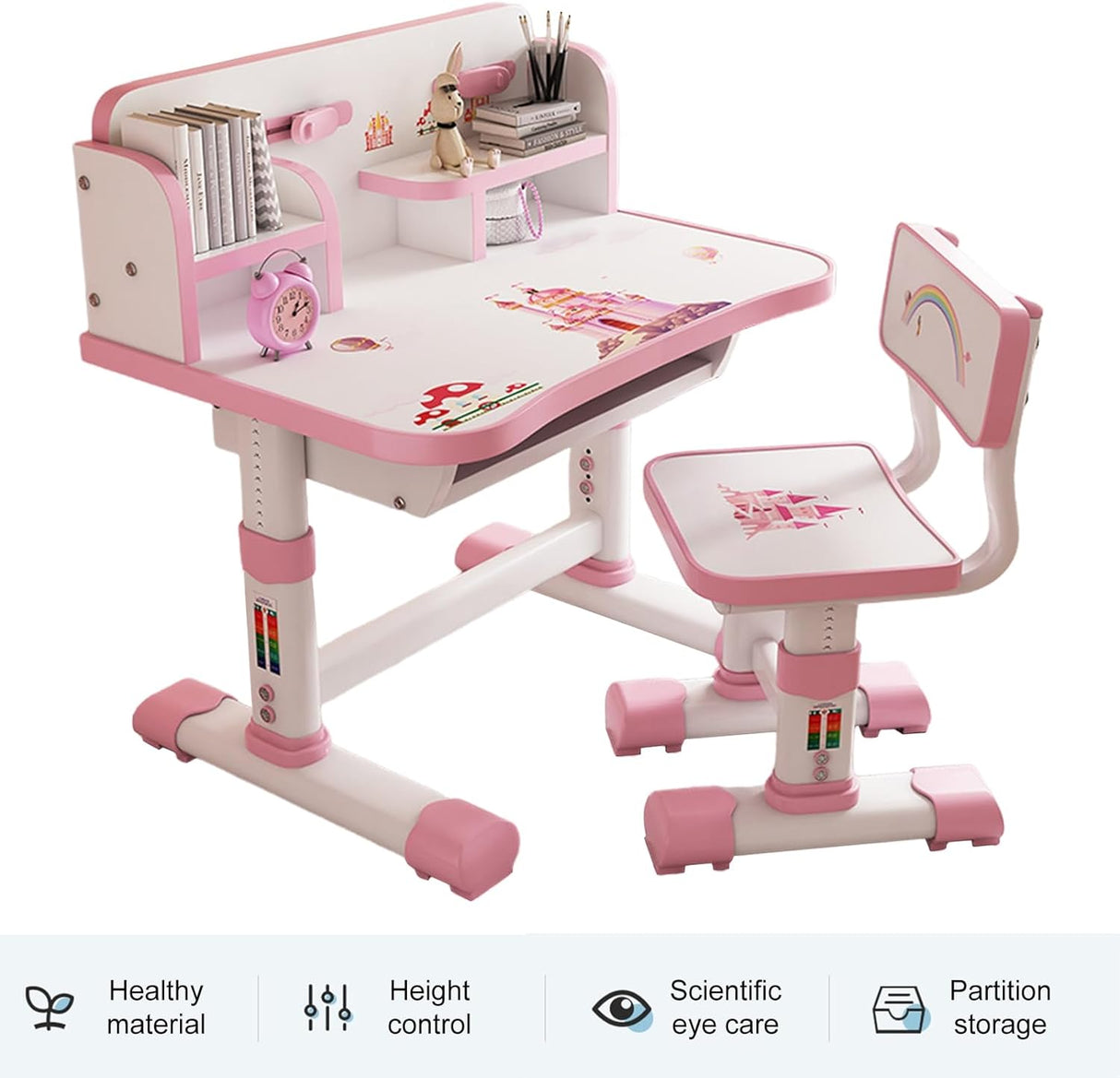 Set Escritorio y Silla Infantil Ajustables con Patrón de Dibujos