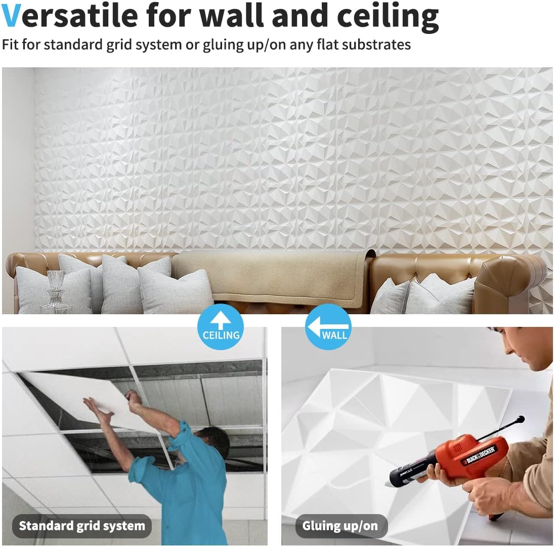 Paneles de pared 3D decorativos con diseño de diamante Art3d