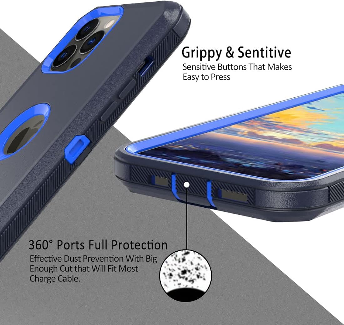 TASHHAR Funda para teléfono iPhone 13 Pro Max, resistente a prueba de golpes, funda protectora con clip para cinturón para Apple iPhone 13 Pro Max 5G 2021 (azul marino)