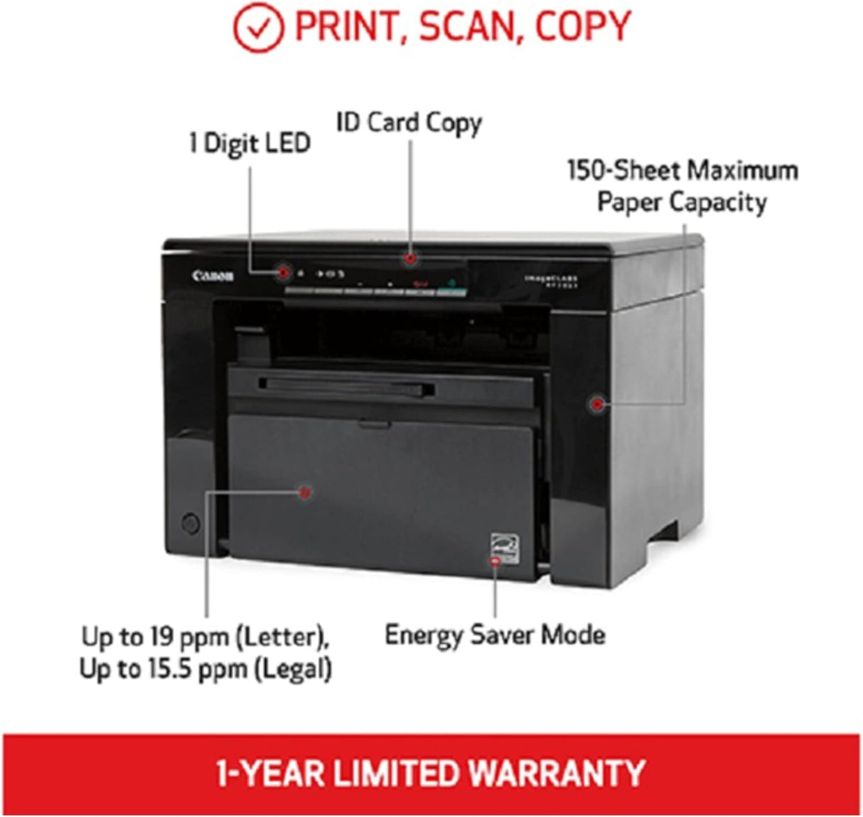 Impresora láser monocromática con cable con escáner USB