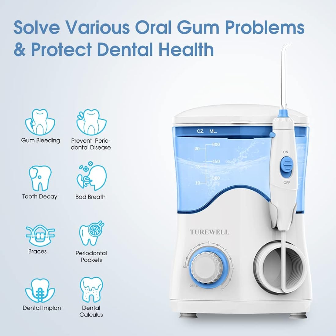 Hilo dental de agua para dientes/aparatos ortopédicos blanco