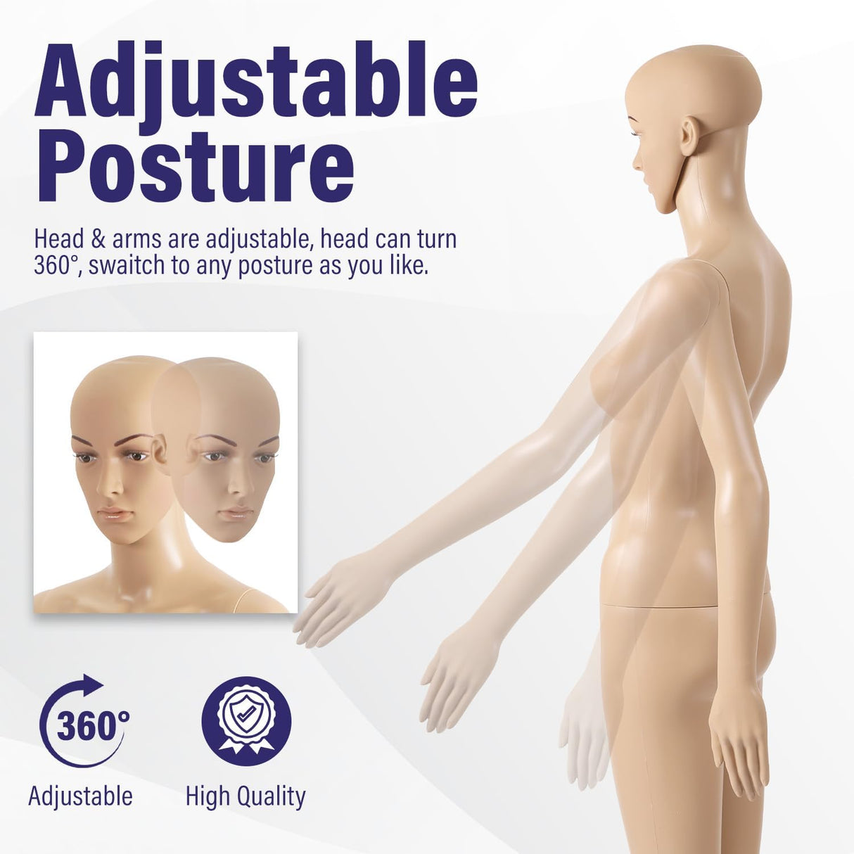 Maniquí completo ajustable, marca desconocida, 69 con base metal.