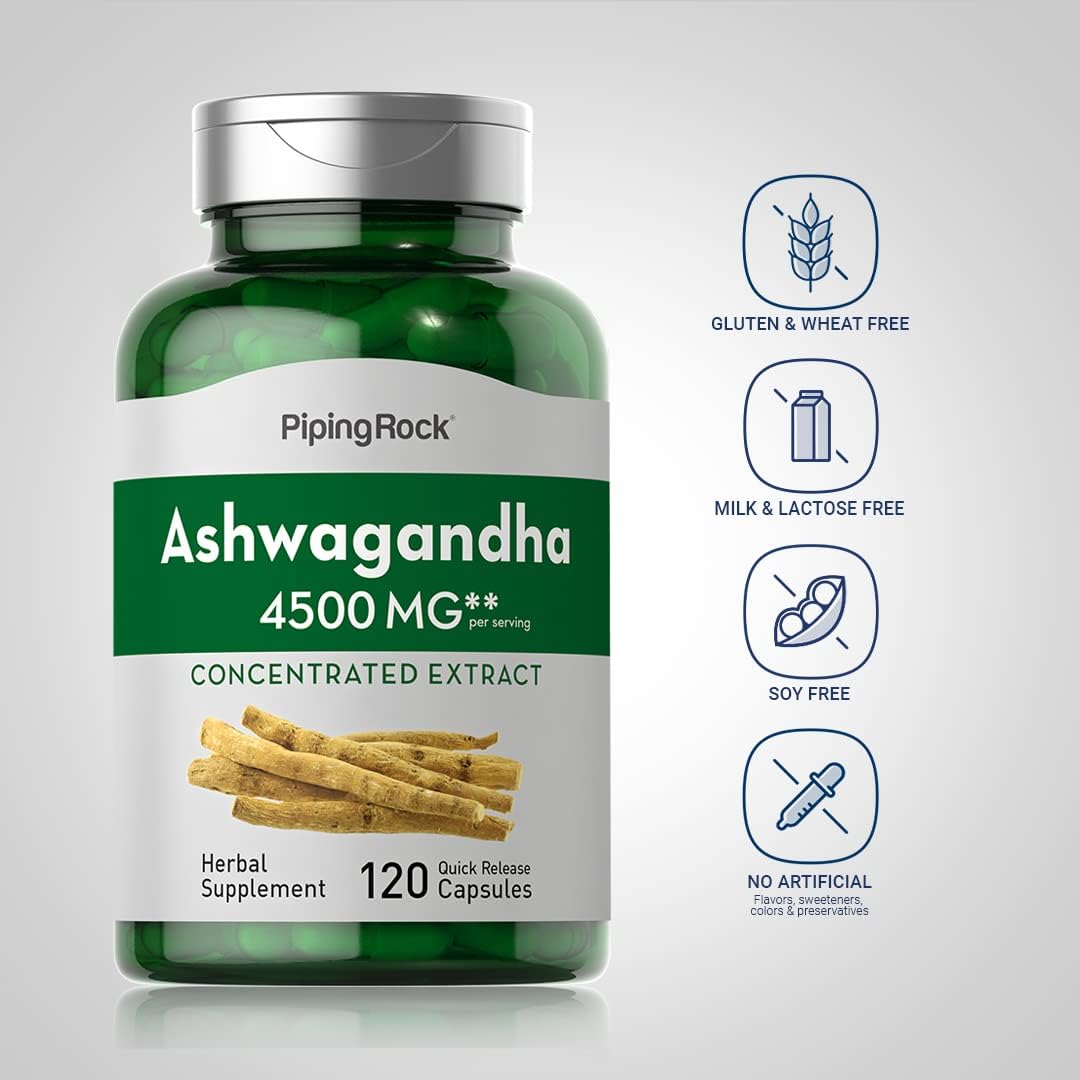 Suplemento de Extracto de Raíz de Ashwagandha Piping Rock 4500mg