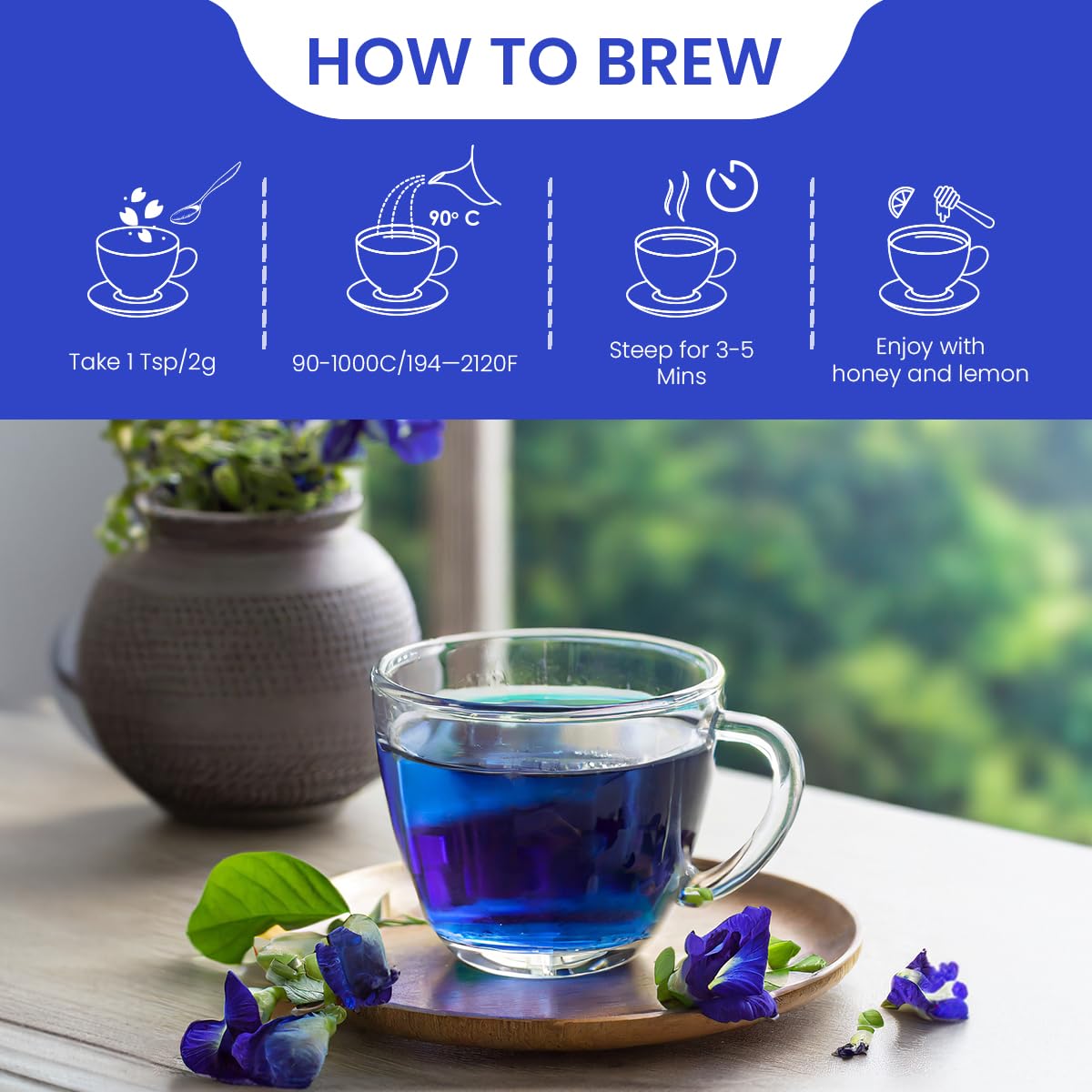 Té de flor de guisante, marca BLUE TEA, antioxidante, 120 tazas