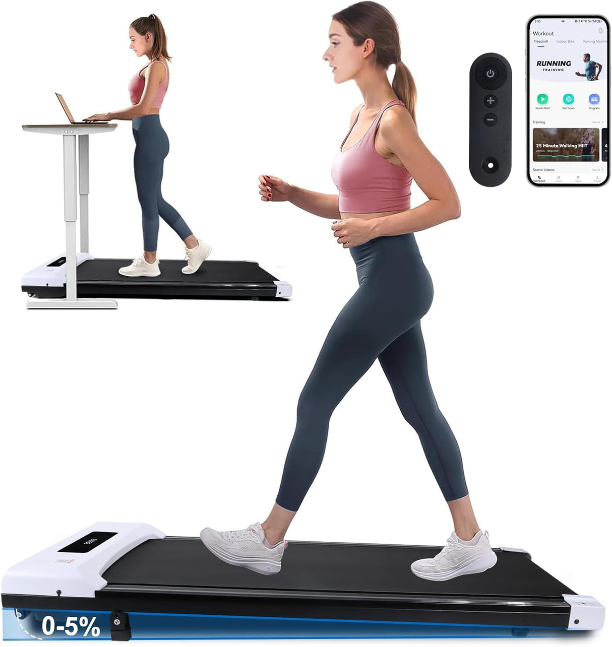 Caminadora Compacta Bajo Escritorio, FITSHOW, Control APP, 300 lb