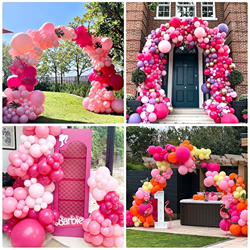 RUBFAC 129 globos de látex de color rosa intenso, diferentes tamaños, 18, 12, 10, 5 pulgadas, kit de globos de fiesta para cumpleaños, baby shower, boda, princesa, decoración de fiesta temática