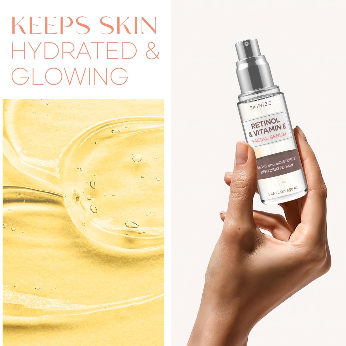 Suero Facial con Retinol y Vitamina E, Anti-edad e Hidratante