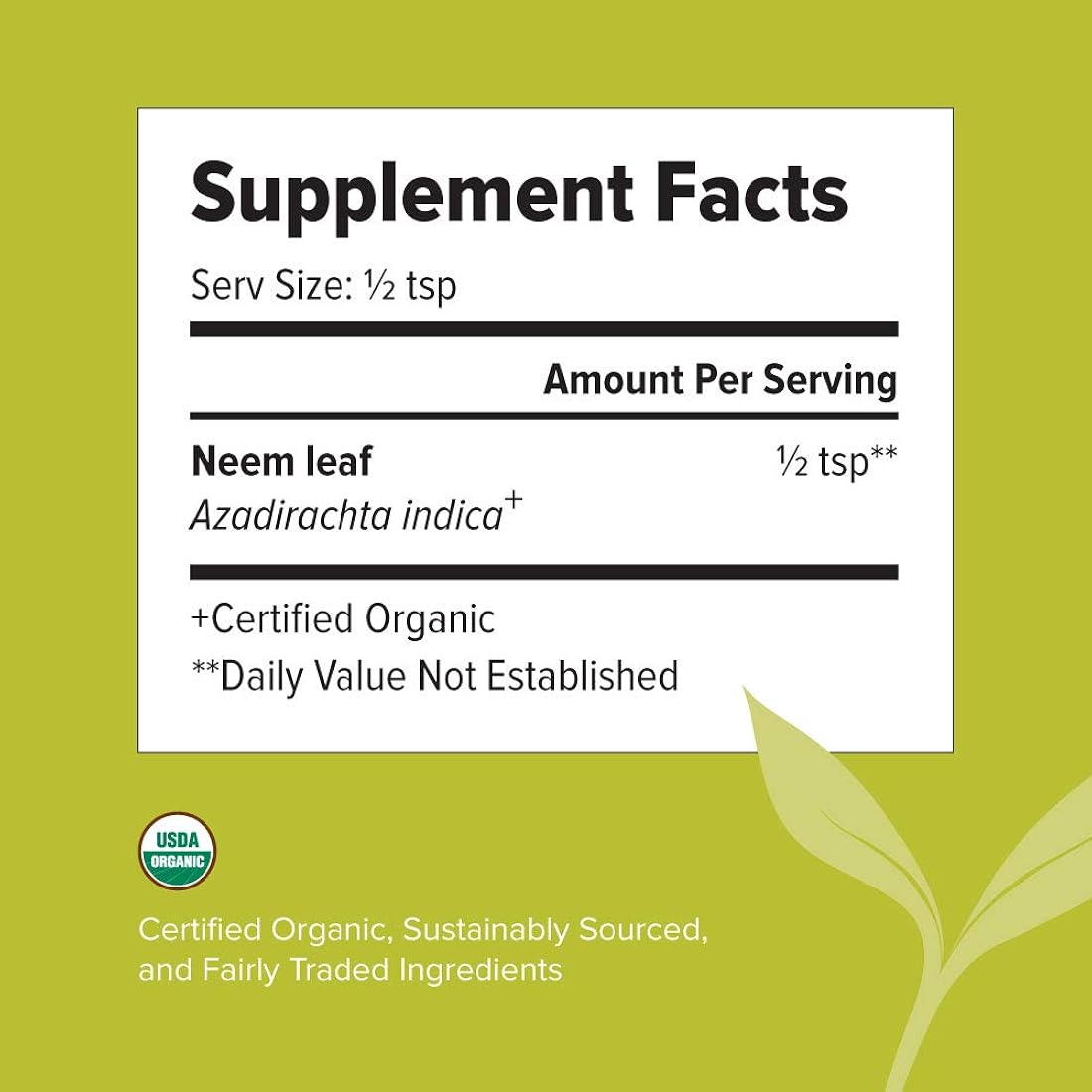 Suplemento Banyan botánicos Neem Powder Orgánica USDA zacate