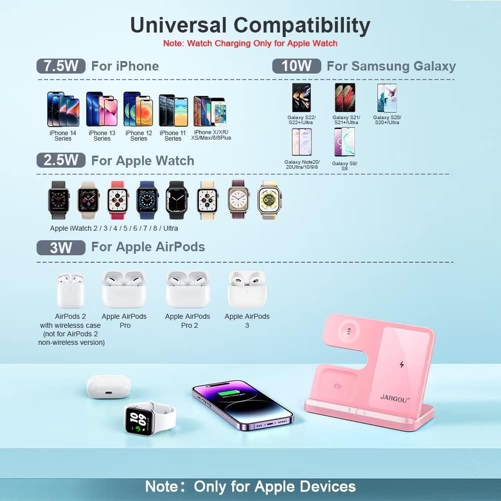 Estación de carga inalámbrica 3 en 1 rosado