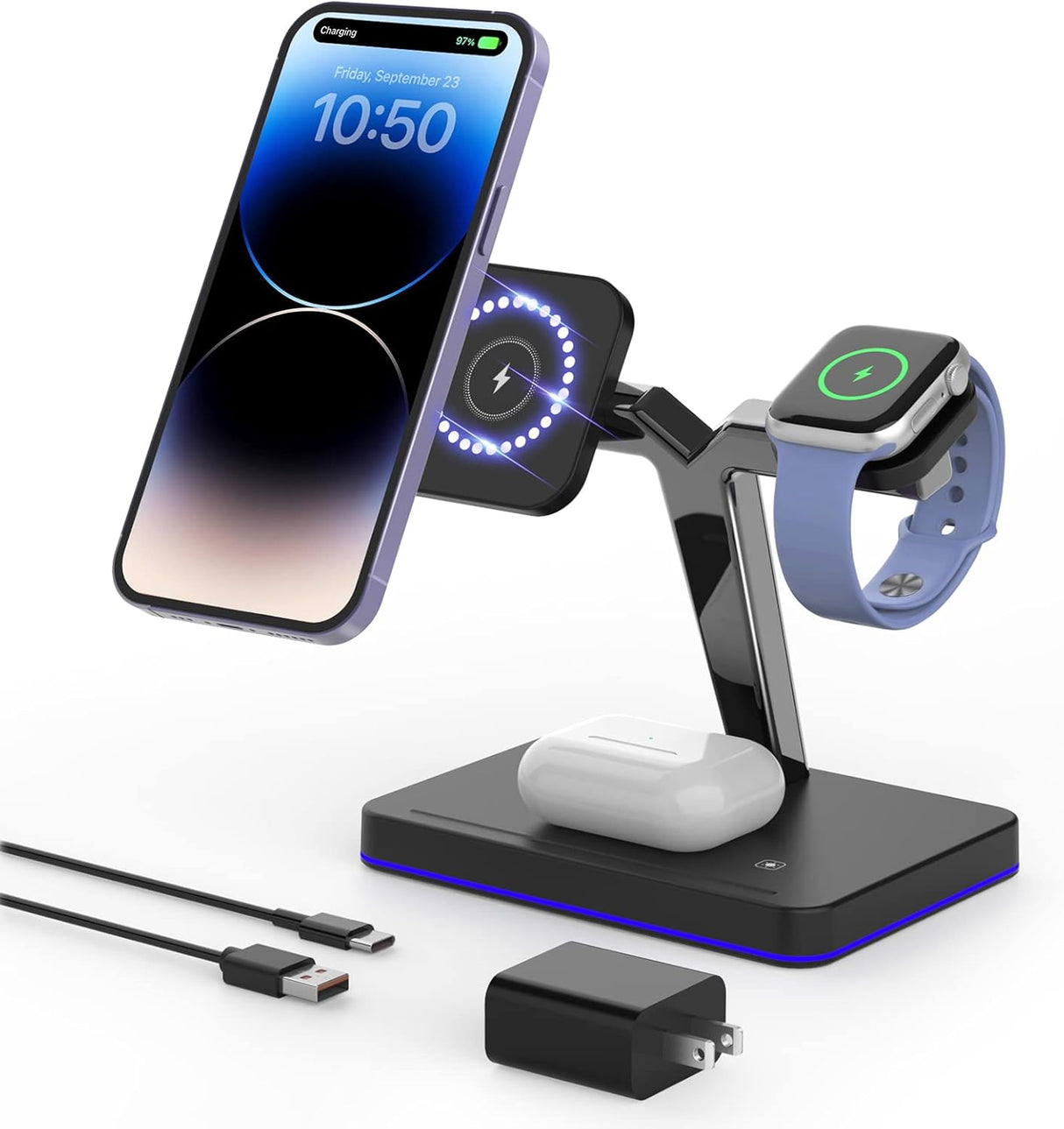 Cargador seguro Mag con soporte inalámbrica 3 en 1