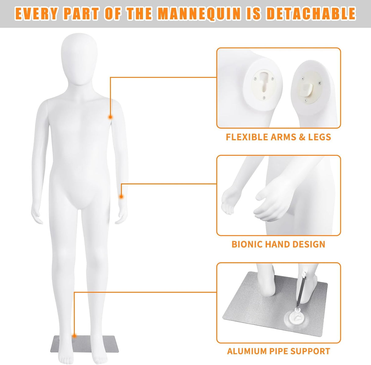 Maniquí Infantil Ajustable, Realista, 51.2 Pulgadas, Faceless