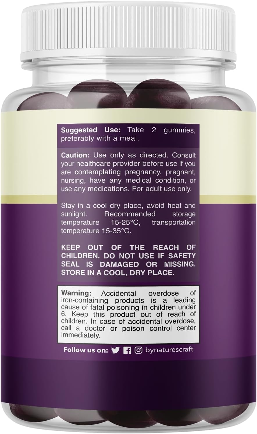 Suplemento gomitas de hierro para mujeres y hombres, 45 mg