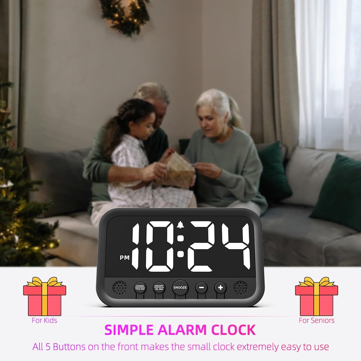 Reloj Digital LED Pequeño con Alarma Fuerte y Funciones Ajustables