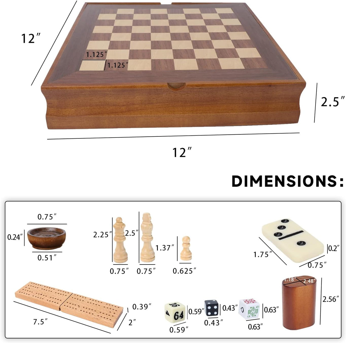 Juego de Mesa 7 en 1 GSE - Ajedrez, Damas, Dominó, Cribbage
