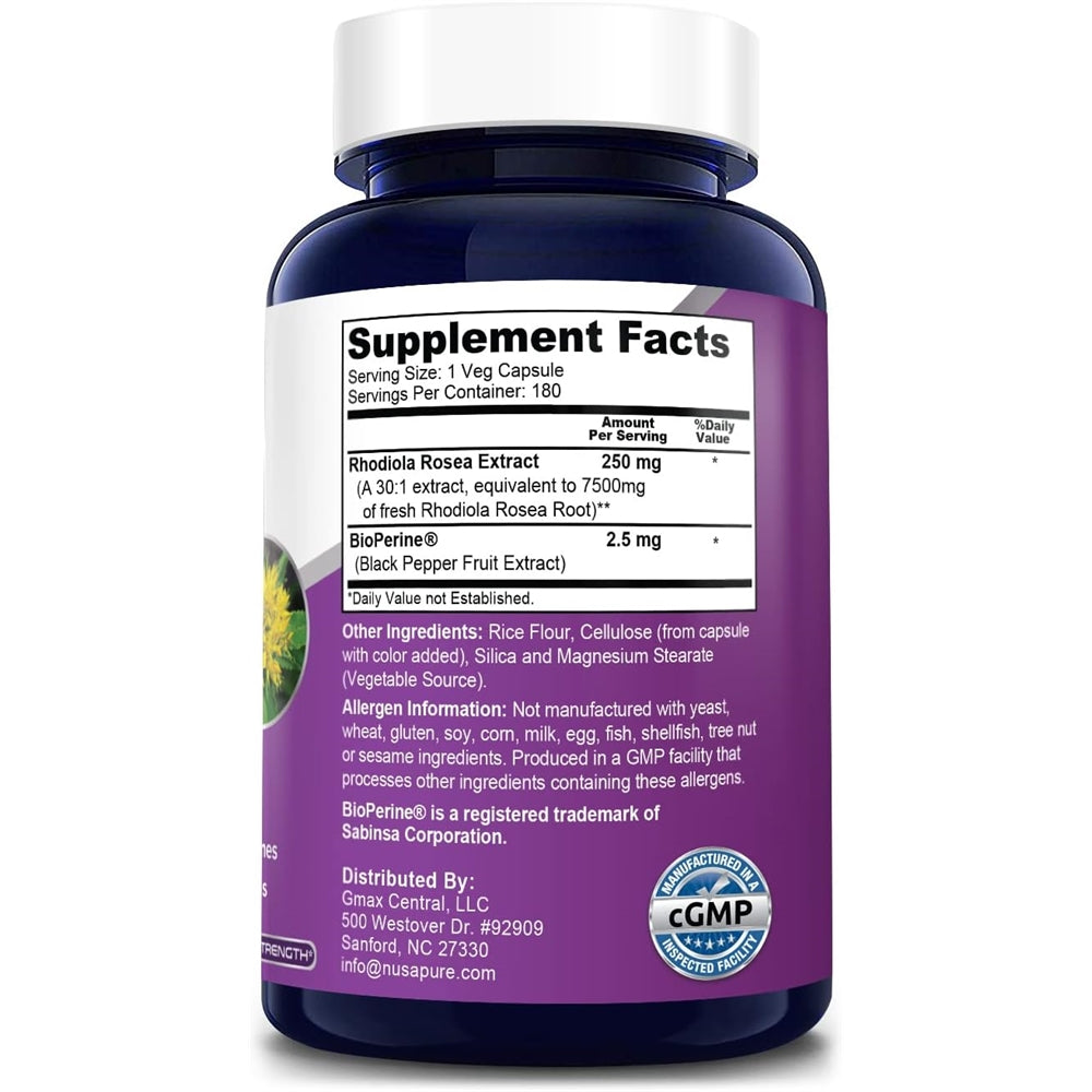 Suplementos Rhodiola Rosea 4800mg 180 cápsulas vegetales