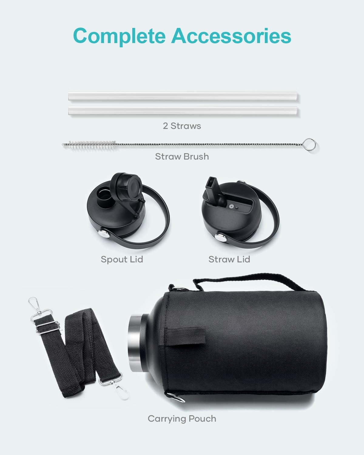 Botella de Agua de 64oz, BUZIO, Aislada, Con Paja y Funda