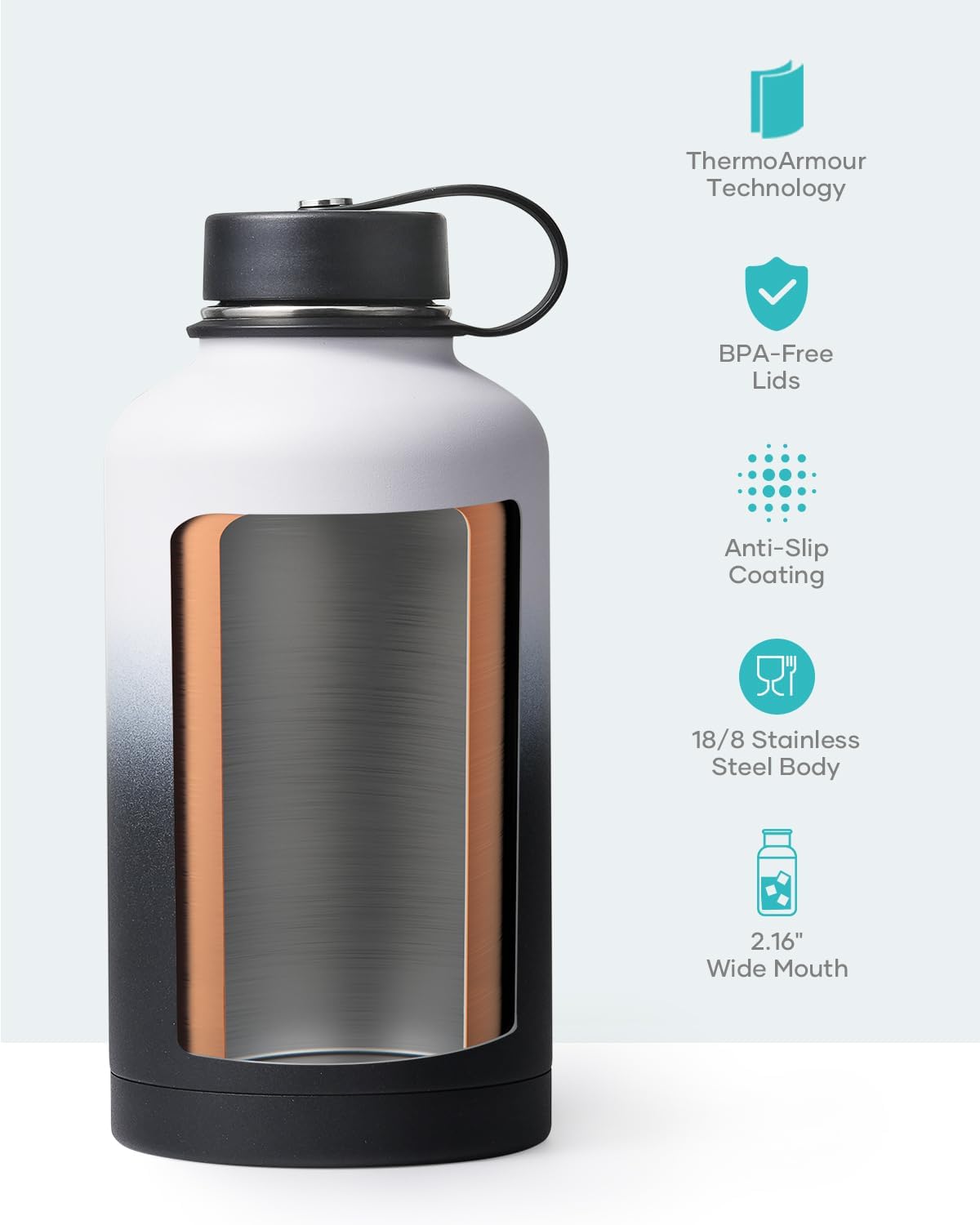 Botella de agua aislada BUZIO 64oz con tapa y popote, modelo