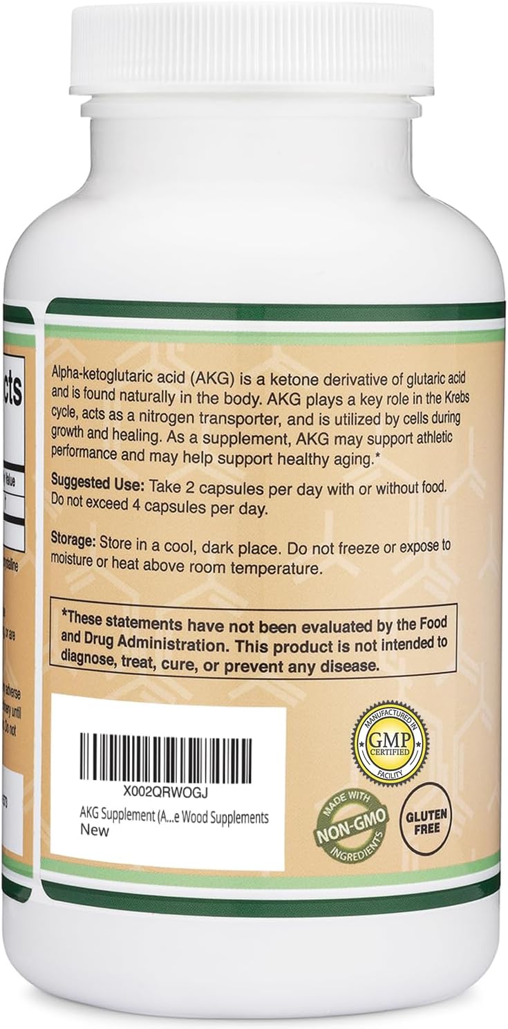 Suplemento AKG 1000mg Double Wood, Gluten Free, 180 Cápsulas