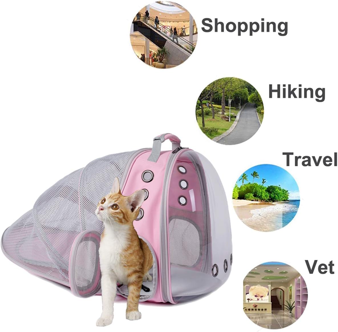 Mochila expandible para gatos con ventana de burbujas