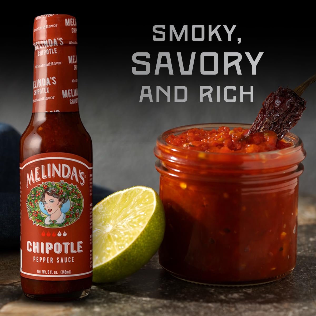 Melinda's Salsa picante Chipotle – Salsa gourmet de chipotle – Hecho con chiles chipotle, chiles habanero, zanahorias, cebolla, papaya y jugo de lima – Keto, Kosher, vegano, salsa picante sin gluten – 5 onzas, 1 paquete