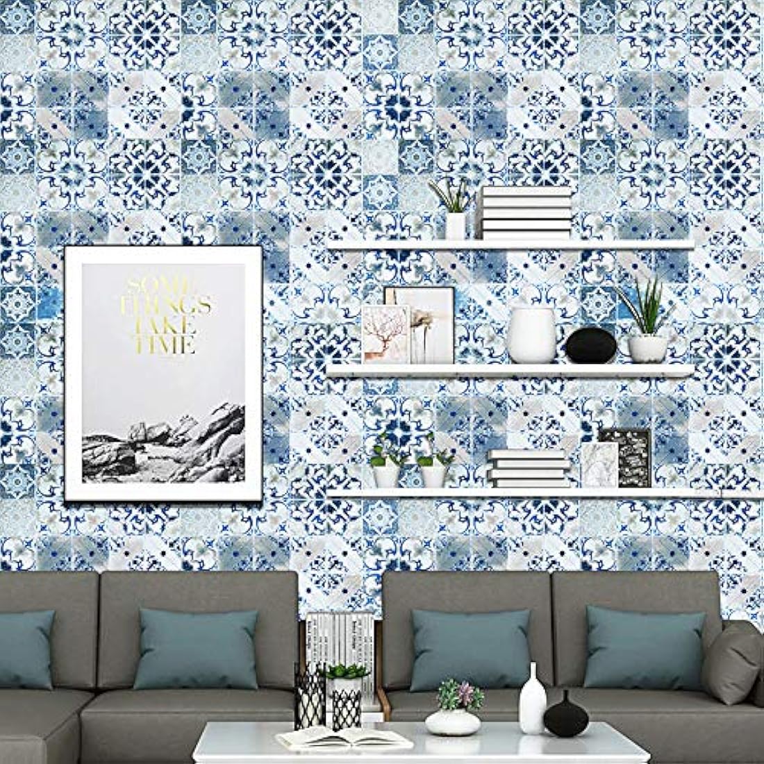 Papel pintado de azulejos mediterráneos despegar y pegar