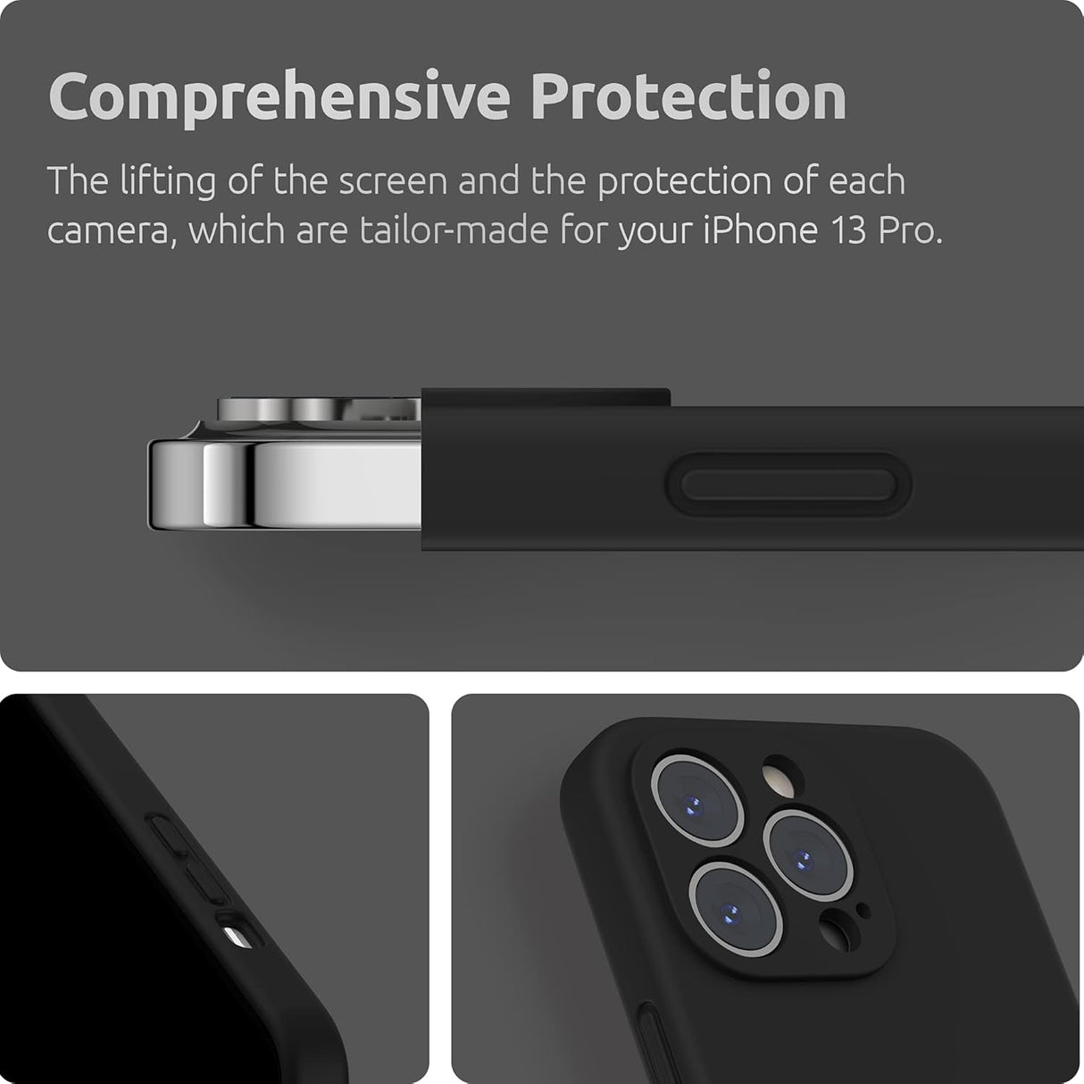 SURPHY funda de silicona compatible con iPhone 13 Pro (6.1 pulgadas, 2021), con protección para la cámara, funda de silicona líquida con forro de microfibra (negro)