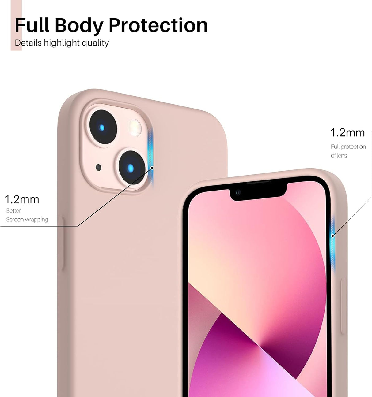 ORNARTO - Funda compatible con iPhone 3 y iPhone 13 Pro, goma de gel suave de 3 capas de silicona líquida delgada, 15,5 cm, rosa arena