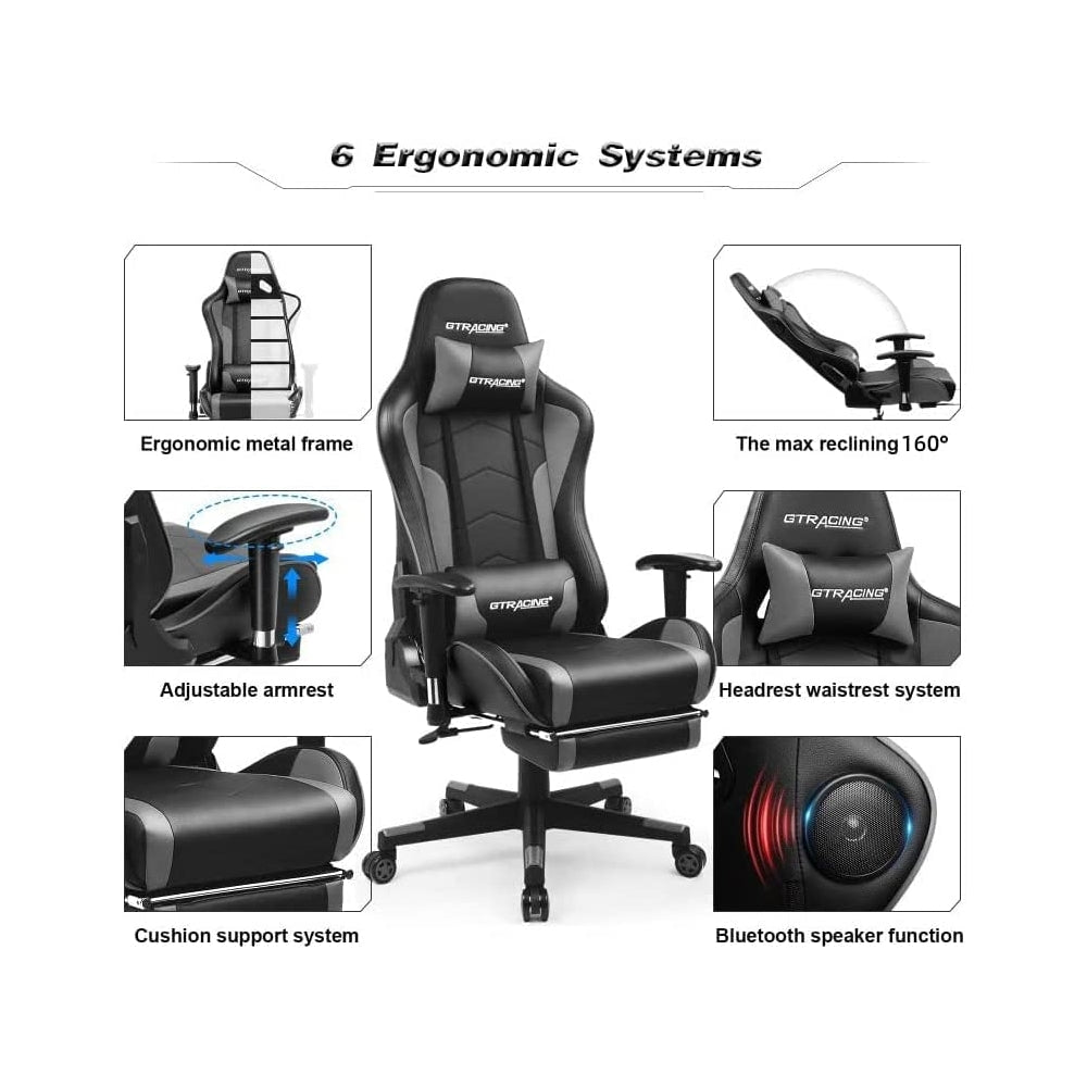 Silla para videojuegos con reposapiés y altavoces Bluetooth