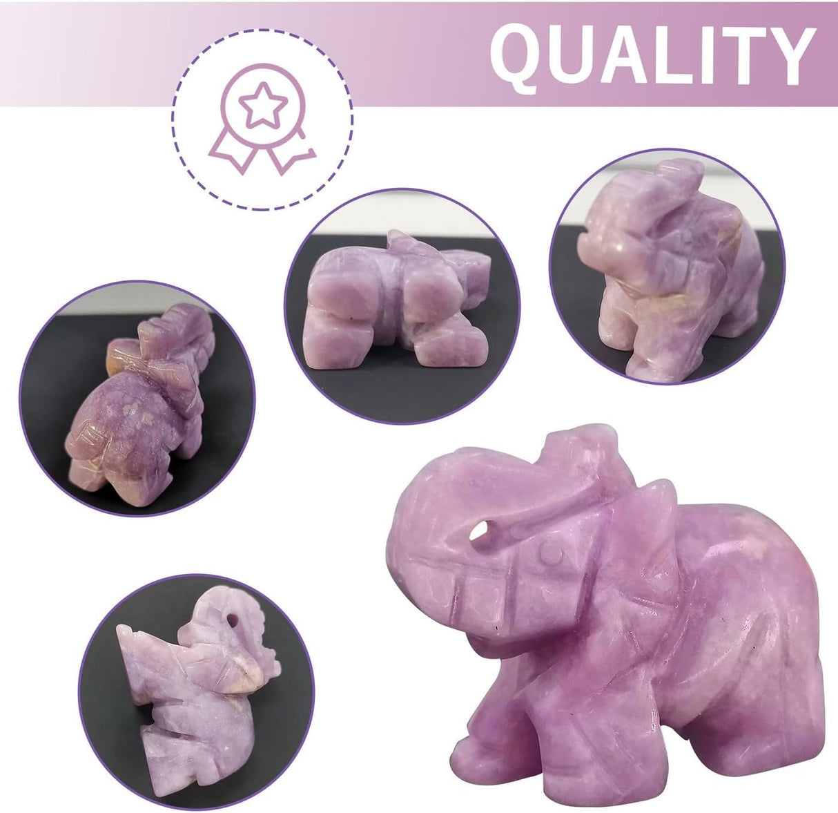 QINJIEJIE Decoración de elefante, cristales de lepidolita