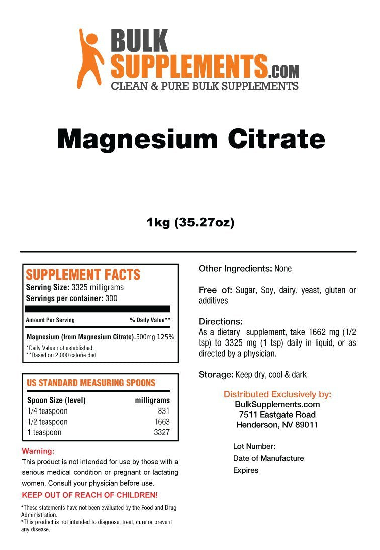 BulkSupplements Pure Magnesium Citrate Powder (1 Kilogramo)