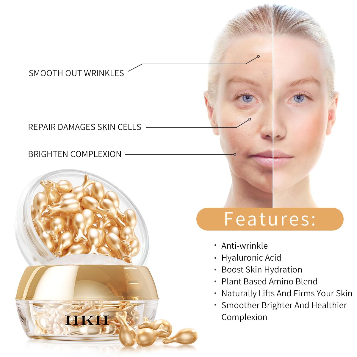 Sérum Facial con Vitamina C, Ácido Hialurónico y Retinol