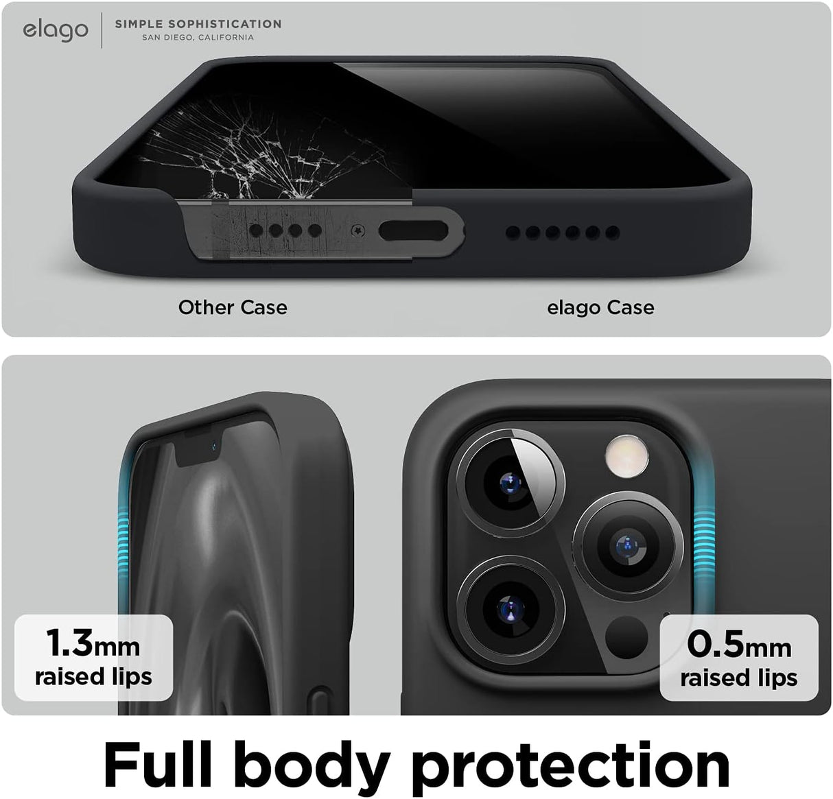 elago - Funda compatible con iPhone 13 Pro Max, funda de silicona líquida, funda protectora de cámara de cuerpo completo, a prueba de golpes, funda delgada para teléfono, forro de microfibra suave antiarañazos, 6.7 pulgadas (negro)