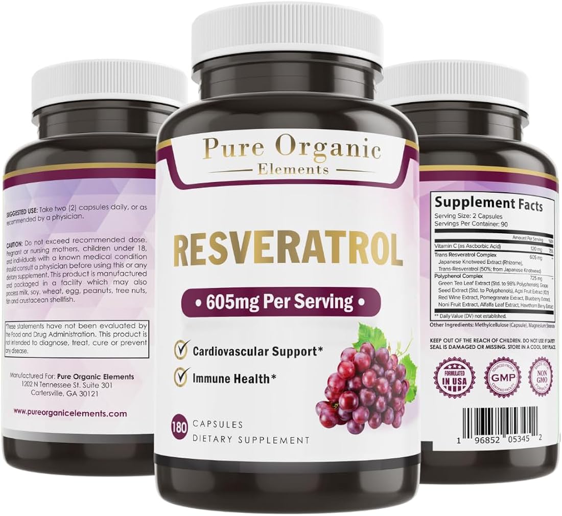 Suplemento Resveratrol 1450 mg salud cardíaca con té verde