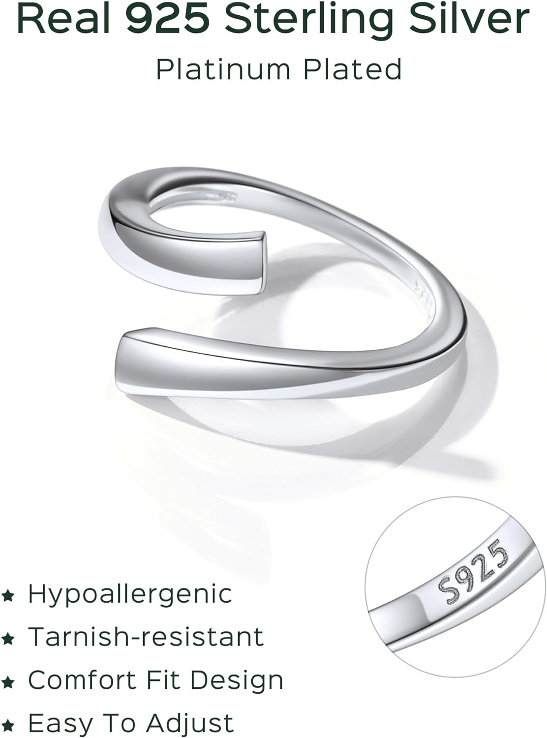 ChicSilver Anillos de dedo del pie para mujer, de plata de ley 925, hipoalergénicos, ajustables, anillos abiertos para mujer, joyería de verano (con caja de regalo)