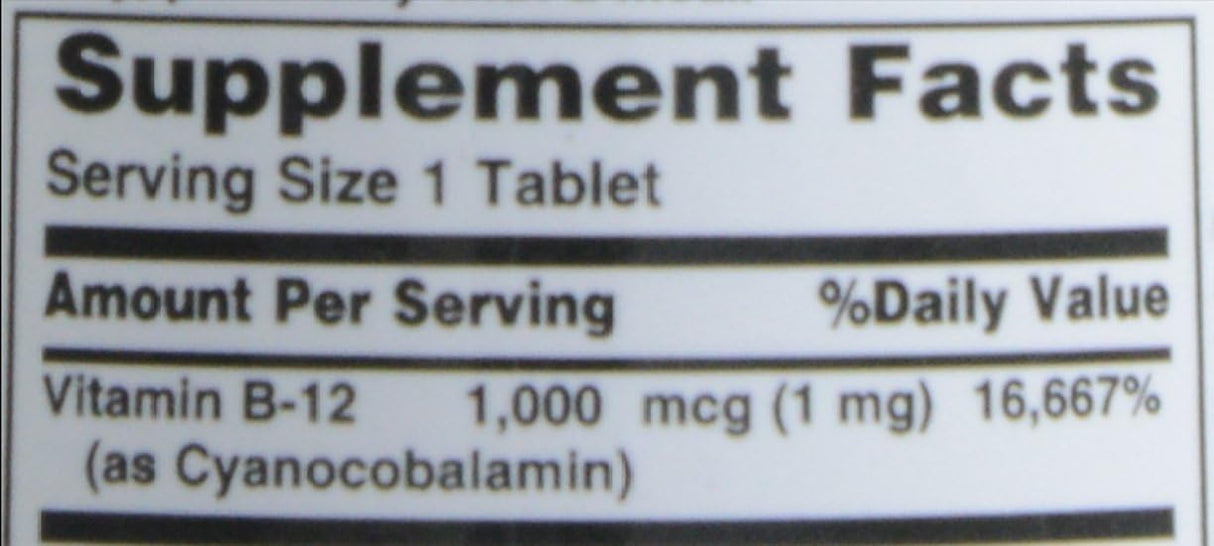 Vitamina B-12 Tabletas de 1000 mcg 100 unidades